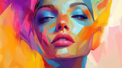 Abstract portrait of a woman with vibrant colors and bold lines.