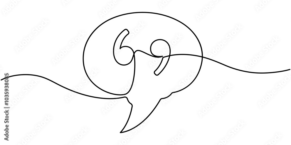 Poster single continuous line drawing of a quote mark. one continuous line of a quote mark drawing. vector 