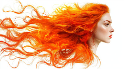 a girl with long orange curly thick hair