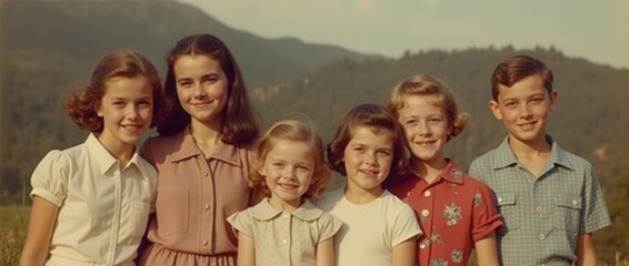 Obraz premium Vintage family photo 1950s group of girls from caucasian family