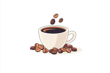 Obraz premium Cup of coffee and coffee grains, vector illustration style