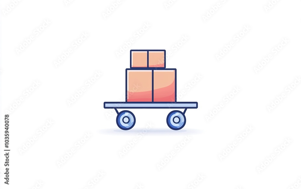 Poster a cart loaded with stacked boxes moving in a bright indoor space during daytime operations