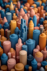 Obraz premium Luxurious Blue Cube Tower - Abstract Geometric Cityscape in Pastel Hues, 3D Rendered Close-Up for Graphic Design
