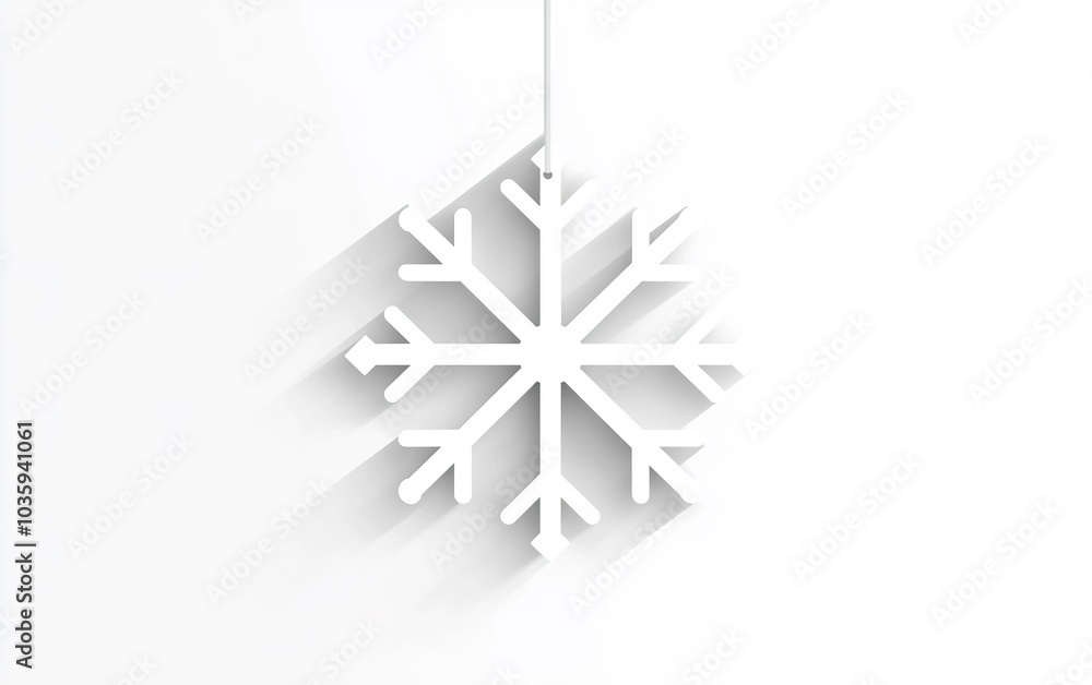 Poster a minimalist white snowflake decoration casting a soft shadow against a light backdrop, creating a s