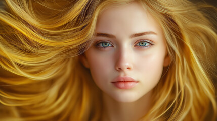 portrait of beautiful young woman with yellow   hair