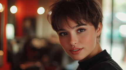 Obraz premium portrait of a woman with short hair style , haircut