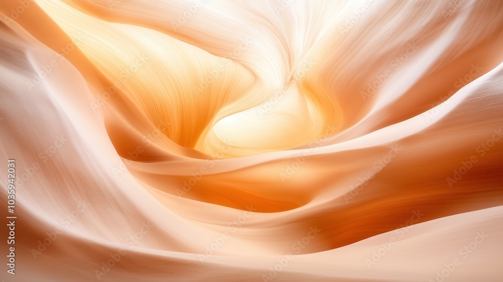 Poster abstract and flowing light patterns with swirling shapes and soft orange hues create a sense of gent