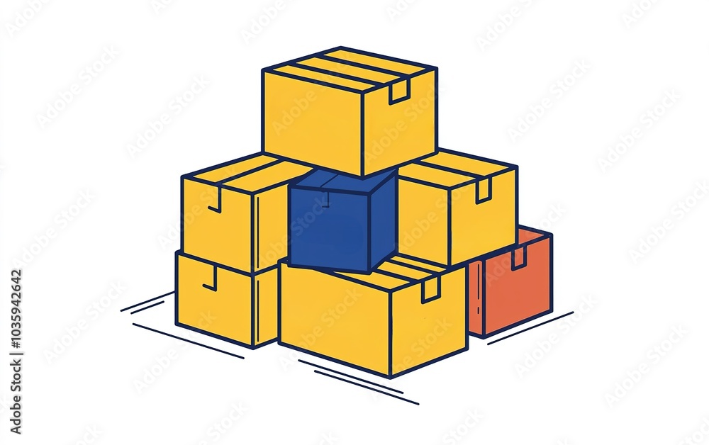 Poster stacked delivery boxes in various colors arranged neatly in a workspace showcasing organization and 