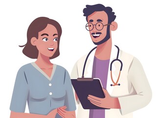 Healthcare Doctor and Happy Woman Typing on Tablet