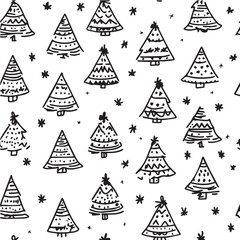 Illustration of Christmas tree seamless patterns