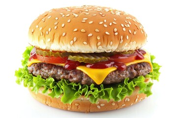 Fresh tasty burger isolated on white background.