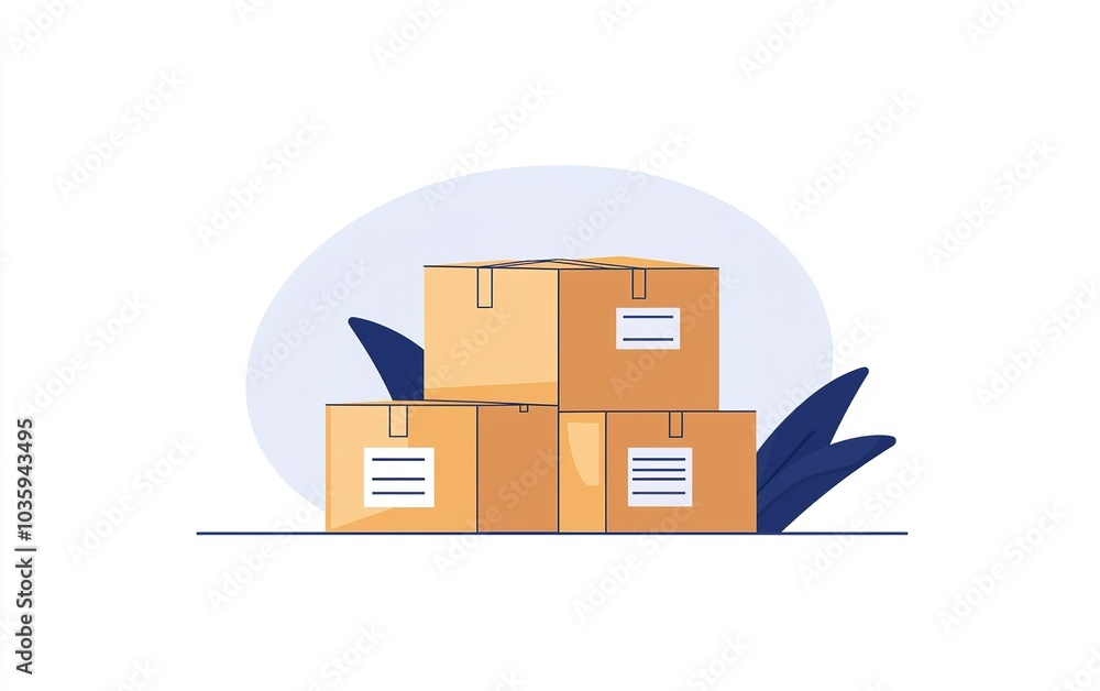 Poster four stacked cardboard boxes arranged in a modern design setting with greenery in the background dur