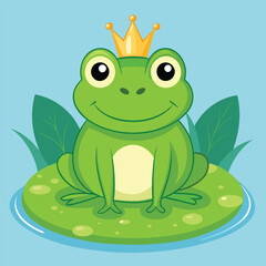Fototapeta premium a frog wearing a crown sits on a pond with a crown on it