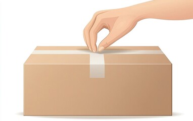 A hand carefully opens a sealed cardboard box with tape in a well-lit indoor setting during daylight hours