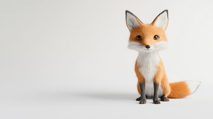Obraz premium A cute cartoon fox sitting on a white background, looking at the camera with big brown eyes.