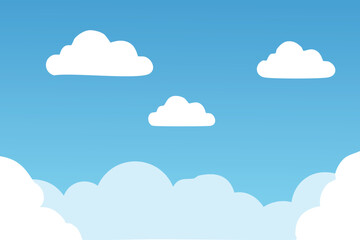 Sun Drawing shining in blue sky with white clouds realistic background Vector Illustration Clipart