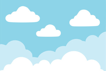 Sun Drawing shining in blue sky with white clouds realistic background Vector Illustration Clipart