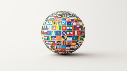 Obraz premium A colorful globe covered with various country flags, representing unity and diversity in the world.