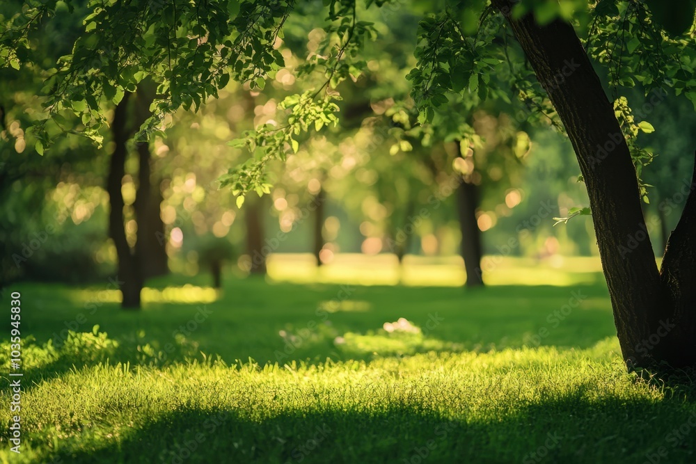 Poster beautiful blurred background of natural greenery and trees in the park with a bokeh effect abstract 
