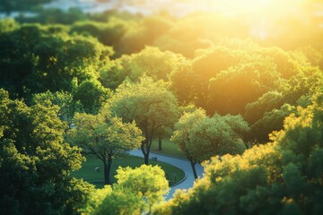 Beautiful blurred background of natural greenery and trees in the park on a sunny day with a bokeh effect Generative AI