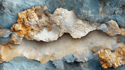 Layered mineral seamless texture background with blue and ochre rock formations