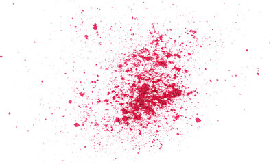 Dried beet root powder scattered isolated on white background, top view