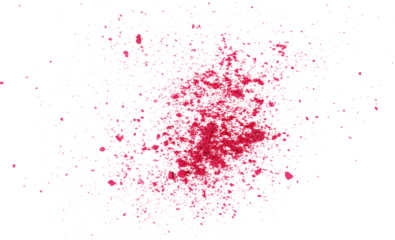 Dried beet root powder scattered isolated on white background, top view