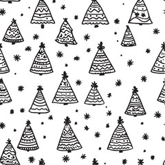 Illustration of Christmas tree Doodles Seamless Pattern
