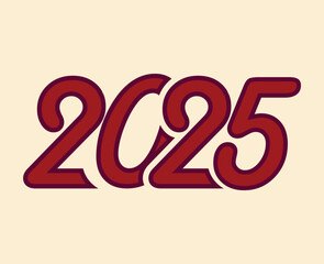2025 Happy New Year Holiday Abstract Maroon Isolated Elegant Design Vector Illustration