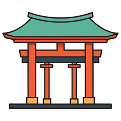 Simple colorful flat drawing of the SHINTO SHRINE, JAPAN