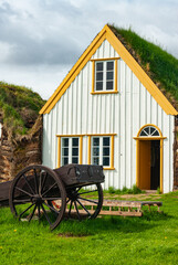 Fototapeta premium Old turfhouse, museum, Glaumbaer in Skagafjordur, in Iceland.
