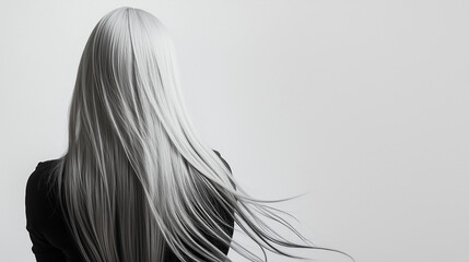 Fototapeta premium black and white portrait of a girl with white long straight shiny hair.