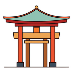 Simple colorful flat drawing of the SHINTO SHRINE, JAPAN