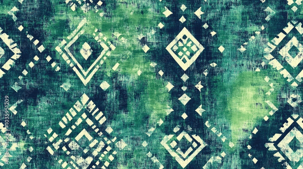 Poster blue bohemian pattern green bohemian pattern seamless watercolor repeat pattern seamless ikat brush 