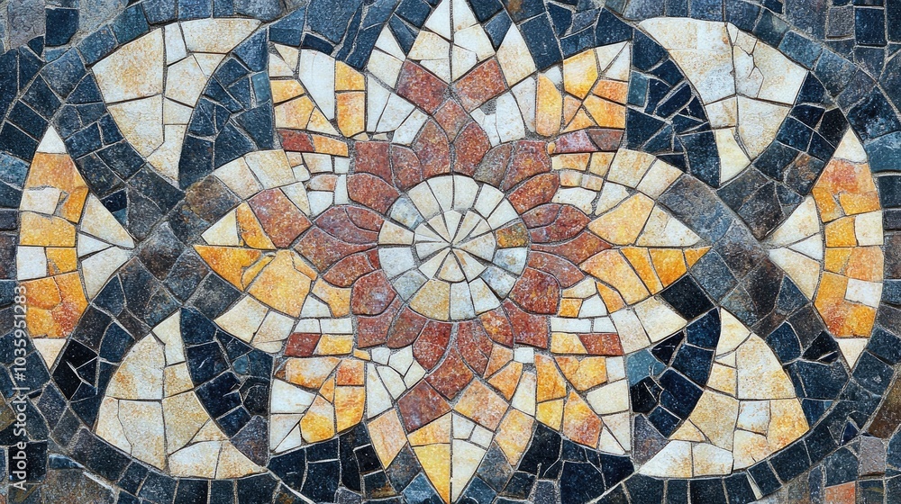 Poster decorative mosaic texture with an abstract design engraved patterns for flooring and walls featuring