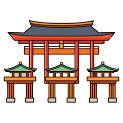 Simple colorful flat drawing of the SHINTO SHRINE, JAPAN