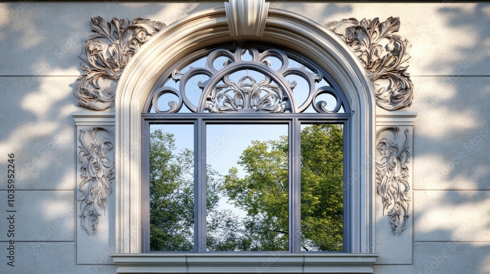 Poster 3d rendering of an artistic architectural window design