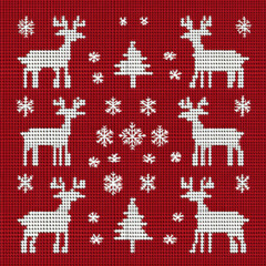 A festive and cozy Christmas knit pattern with illustrations of traditional Christmas elements.