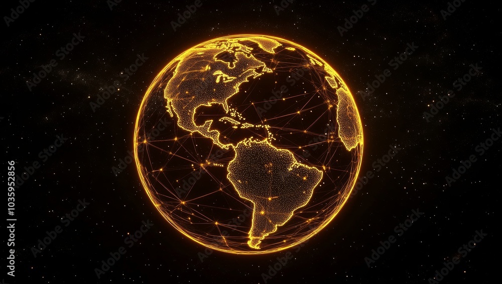 Poster an artistic representation of the earth, using a string-like network of vibrant colors.