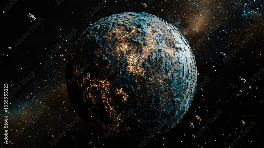 Wall mural 3d cartoon rendering of planet earth in a dead state viewed from outer space