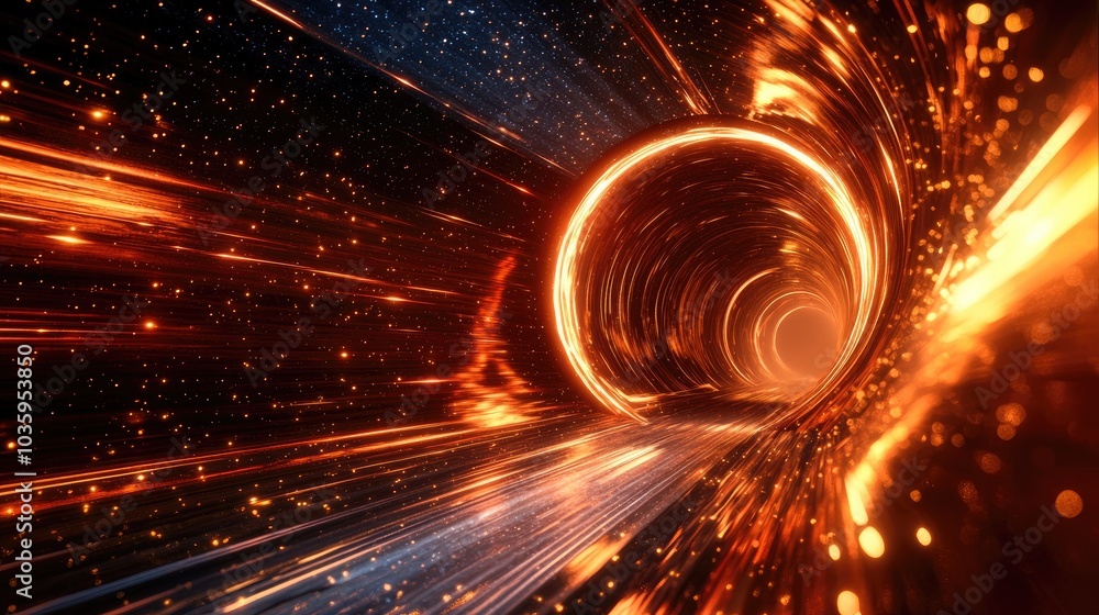 Poster 3d illustration of a tunnel or wormhole designed to connect different universes showcasing an abstra