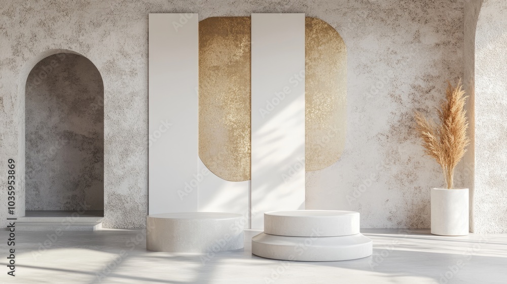 Poster blank white and gold textured display for event or exhibition branding 3d rendering