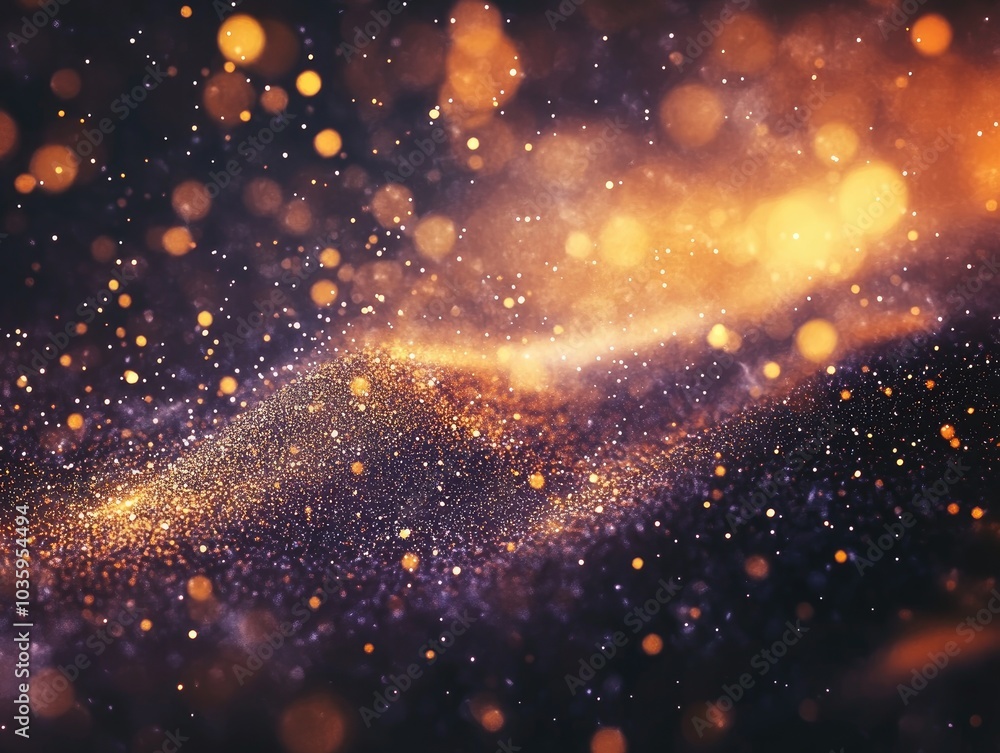 Poster fantasy 3d rendering of vibrant dust particles with a bokeh effect against a dark backdrop