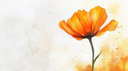 Hand painted watercolor background featuring a vibrant orange flower
