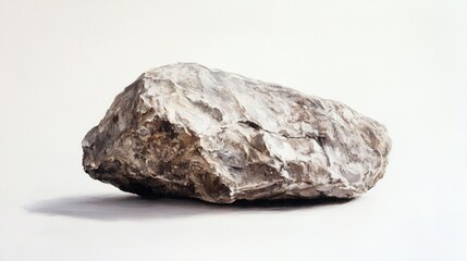 Obraz premium Oil painting featuring a solitary rock on a clean white backdrop emphasizing the unique textures and colors of the natural element