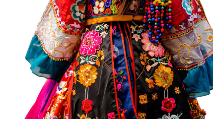 Naklejka premium Colorful traditional Mexican dress with floral embroidery.