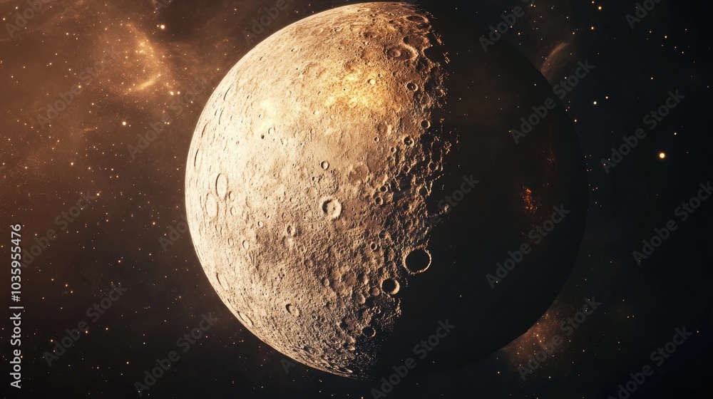 Poster a three dimensional visualization of the planet mercury observed from outer space