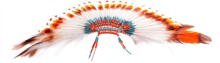 Traditional Native American headdress, cultural element, digital painting, earthy colors, isolated on white background