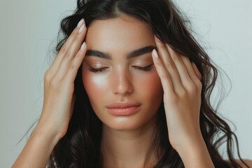Obraz premium Portrait of young woman with long dark hair and closed eyes