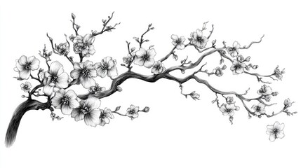 Elegant fine line art of twigs adorned with flowers